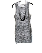 Guess Womens Size 12 Knit Dress Black & White Stretch Lined Sleeveless