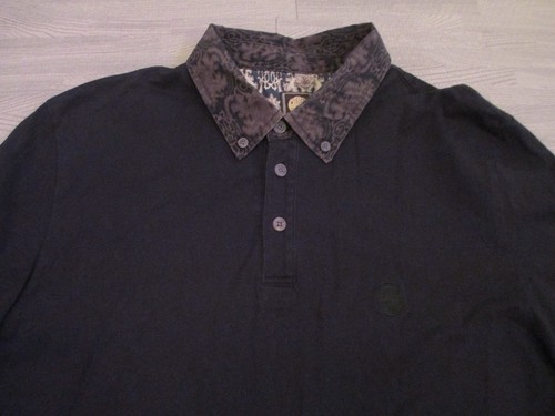 Pretty Green Polo Shirt Mens Medium Black Grey Floral Short Sleeve 1/4 Button - Picture 3 of 11