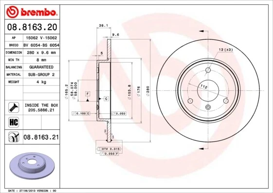 2x 08.8163.21 BREMBO BRAKE DISC PAIR FRONT AXLE FOR SMART | eBay