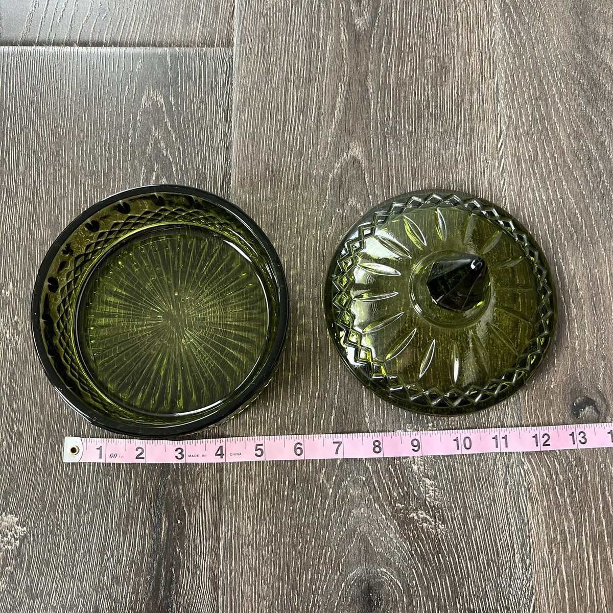 Dark Olive Green Vintage Indiana Glass 6” Candy Dish With Dark Olive Green Vintage Indiana Glass 6” Candy Dish With