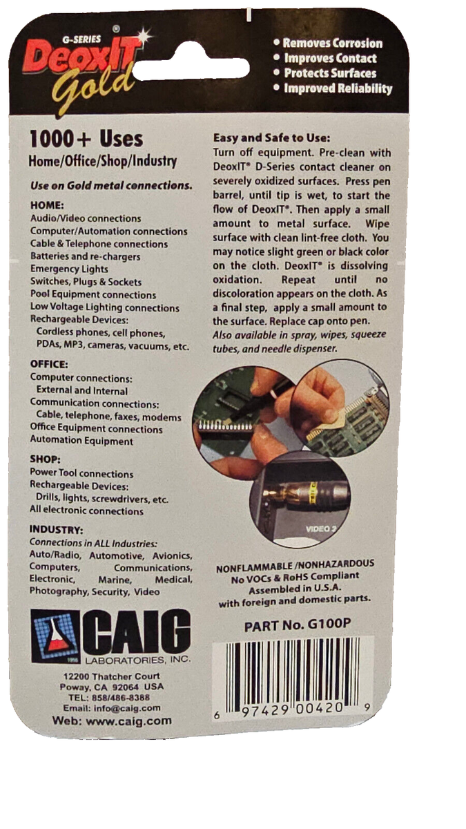 Caig G100p DeoxIT Gold Pen Applicator 6 Ml 100 Solution 218ch052 