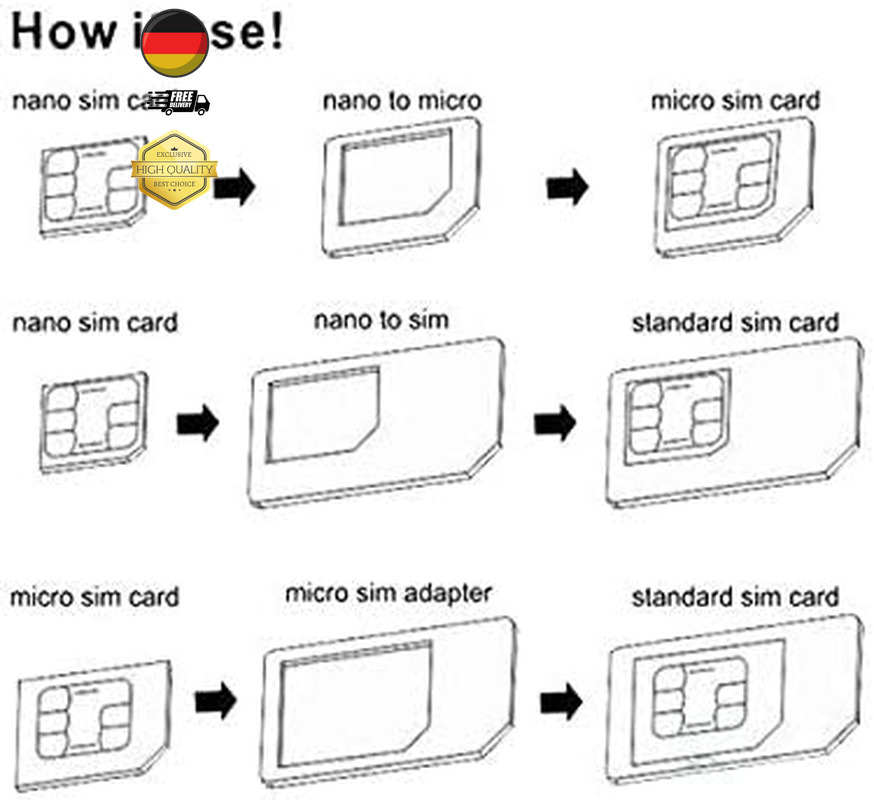 3 in 1 Nano-Sim-Adapter 4 in 1 Nano Auf Micro; Nano Auf Standard-Sim-Karte Und M