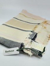 Image of Barbour Broxburn Lightweight Stripe Scarf  Viscose Cotton Blend Primrose Hessian
