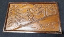 Altes Holzbild mit Skifahrer / Bury 1944