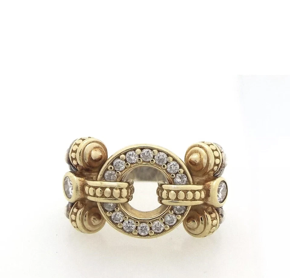 Anillo antiguo vintage de caviar de Lagos de oro de 18 quilates, plata de ley y diamantes único Foto 4 de 4