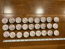 Beautiful Lot 25 Vintage White Porcelain Cabinet Pulls Knobs Pink Rose Pattern