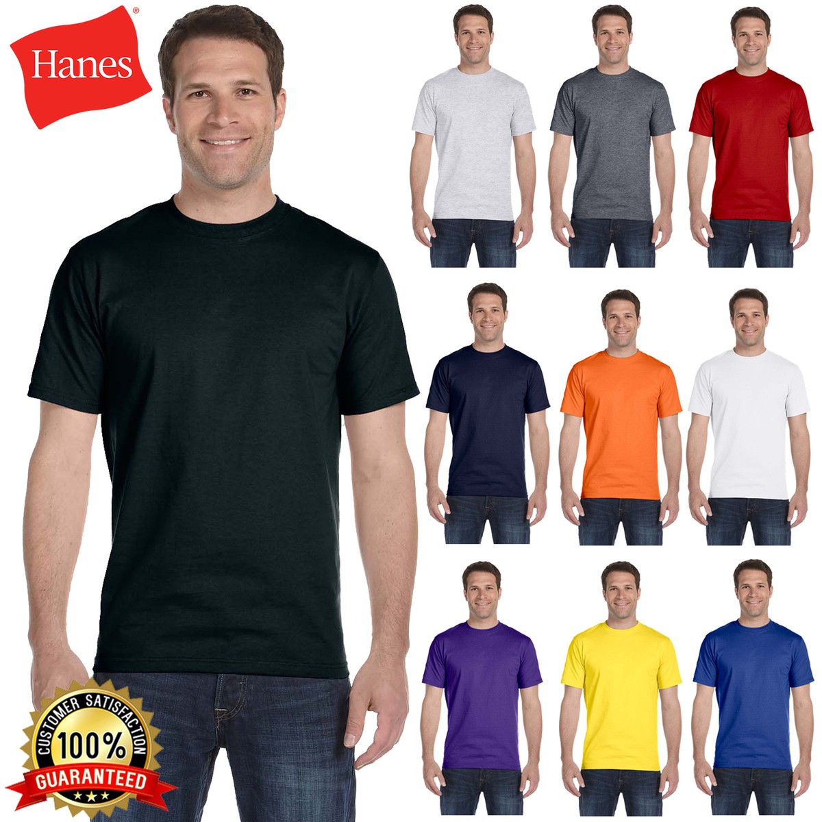 Hanes Men's ComfortSoft 100% Cotton Lay Flat Collar Blank T-Shirt