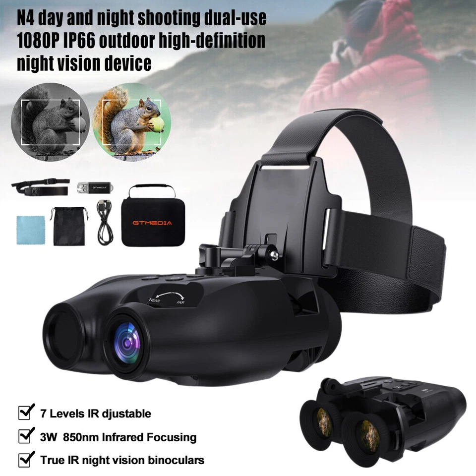 Night Vision Goggles Binoculars Digital IR Head Mounted Hunting Rechargeable NEW - Image 3 of 4