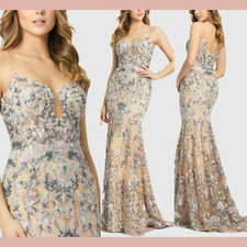 NWT $798 Mac Duggal [ 14 ] 79313 Embroidered Spaghetti Strap Trumpet Gown #J1687