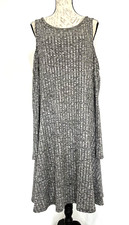 FOREVER 21 Black White Cold Shoulder Knit Dress Textured Stretch Long Sleeve 2X