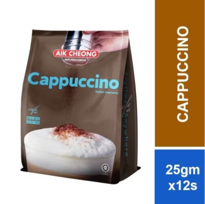 1 PACK AIK CHEONG Cappuccino 3in1 Cafe Art (12 Sachets x 25g) - HALAL