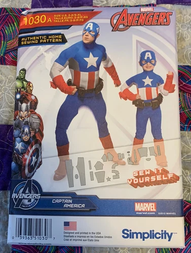 2015 AVENGERS Captain AMERICA Pattern SIMPLICITY #1030 Boys 3-8 Men's S-XL Uncut