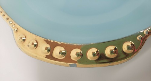 VINTAGE FIRE KING DELPHITE BLUE GLASS DIVIDED 3 SECTION RELISH DISH W/GOLD TRIM - Picture 3 of 7