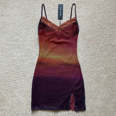 BNWT Motel Rocks Cony Sunset Melt Lace Trim Bodycon Mini Dress Leg