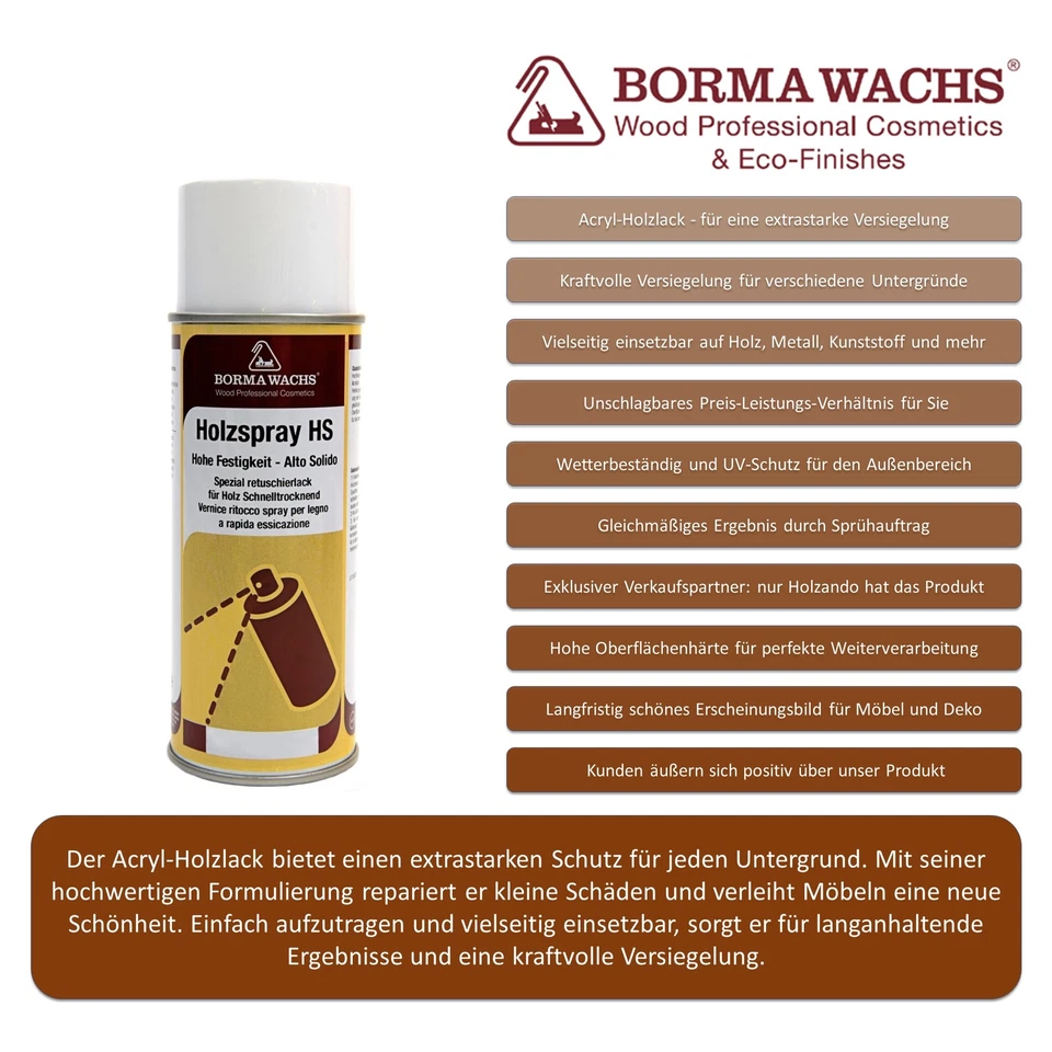 Acryl Holzlack Spray Klarlack Transparent Möbellack Klarlack Matt Glanz 400ml - Bild 2 von 2
