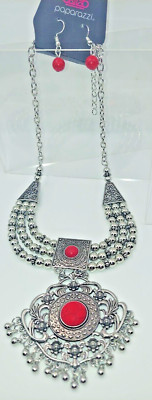 Paparazzi Santa Fe Solstice Red Necklace Set with Earrings NIP
