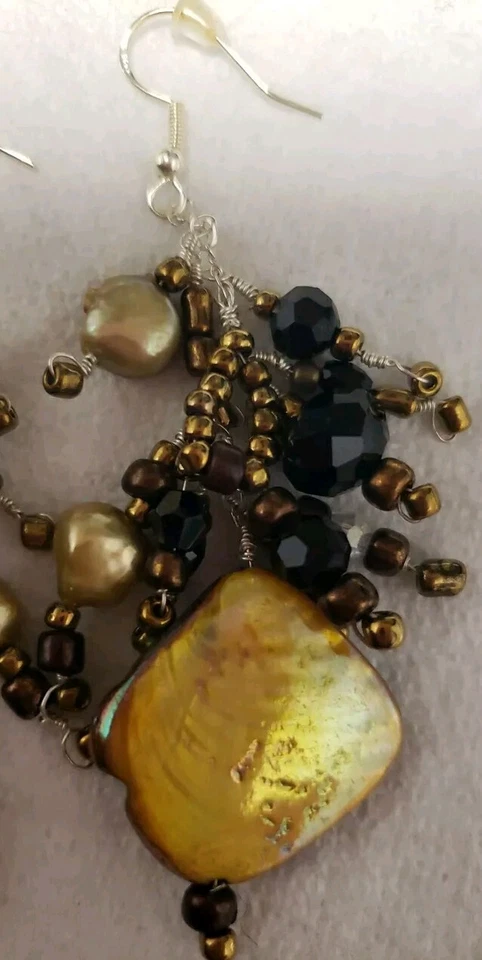 STERLING SILVER, SHELL,FRESH WATER PEARL & GLASS EARRINGS 👌 😍  - Image 3 of 4