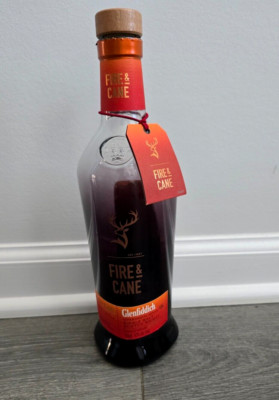 Empty Glenfiddich No. 4 Fire & Cane Whisky Bottle and Tag.