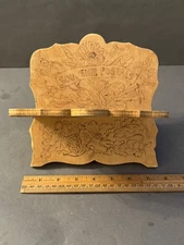 SOUVENIR POSTALS ORNATE PYROGRAPHY POST CARD LETTER HOLDER STAND DESK CADDY VTG