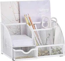Mesh Desk Organizer Office with 7 Compartments + Drawer/Desk Tidy Candy/Pen Hold
