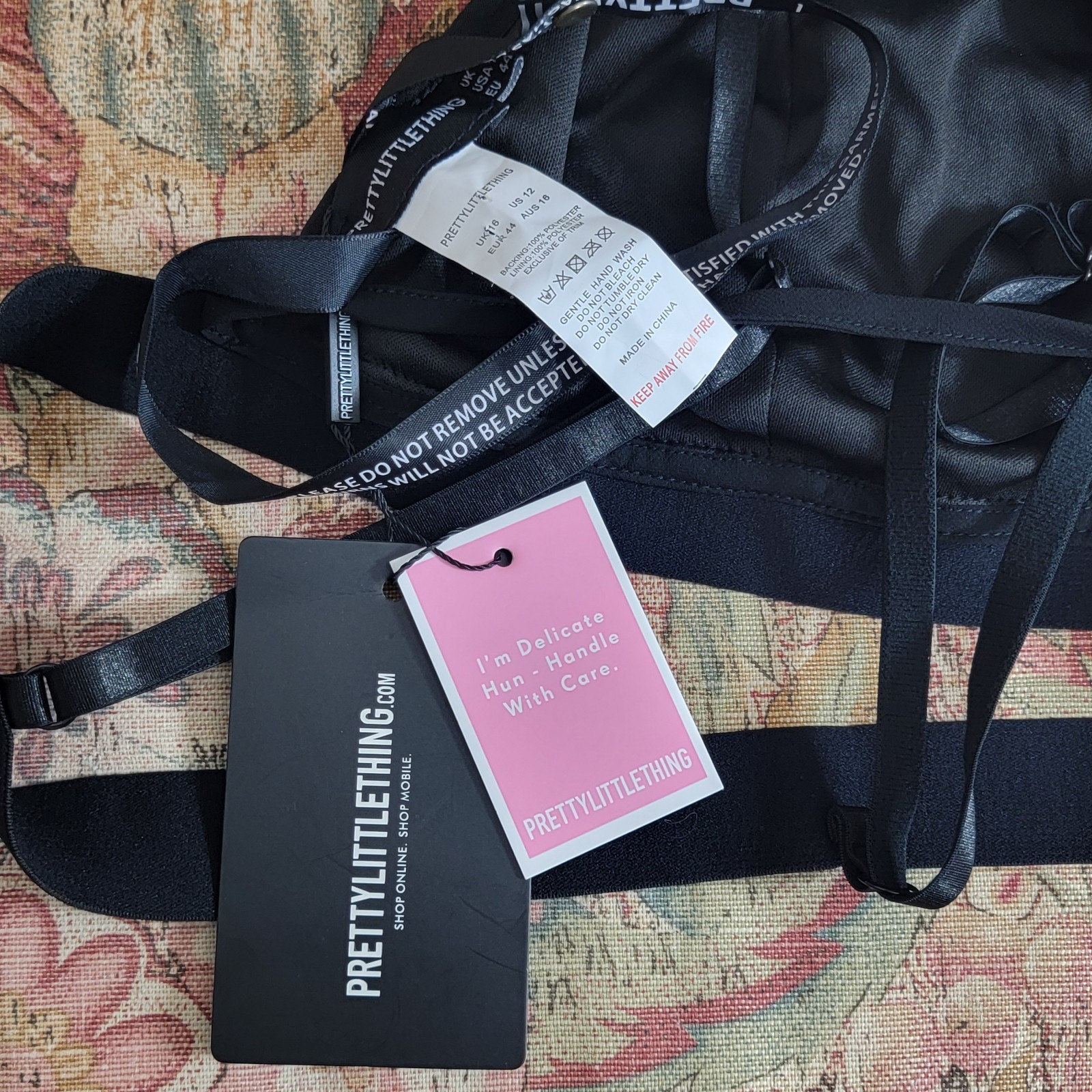 Pretty Little Thing Bralet Womens 12 Black Cicely Multi Sequin Harness Top