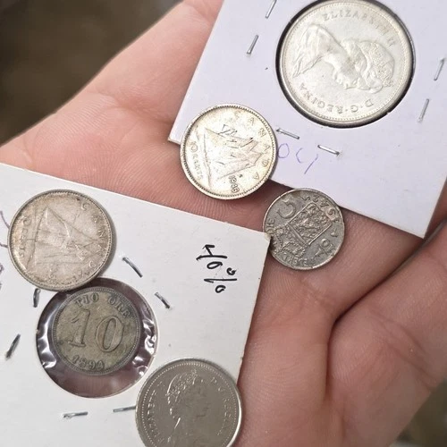 Vintage Silver Coin Lot Canada 10c 25c International 10 Ore Queen Elizabeth II