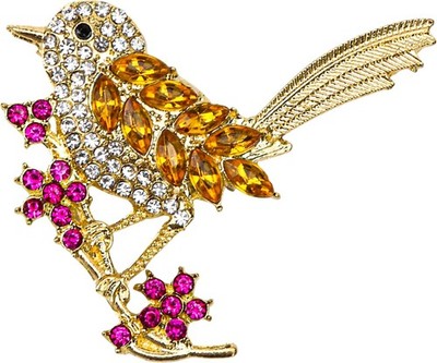 Dainty Bird Brooch Pin, Gold-Toned Swallow and Flower Lapel Pins for Women, Spri
