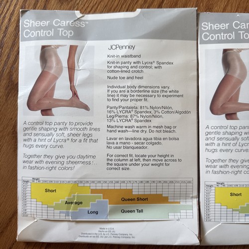 2 JC Penney Sheer Caress Control Top SandalFoot Pantyhose Evergreen 59 Average - Picture 8 of 11