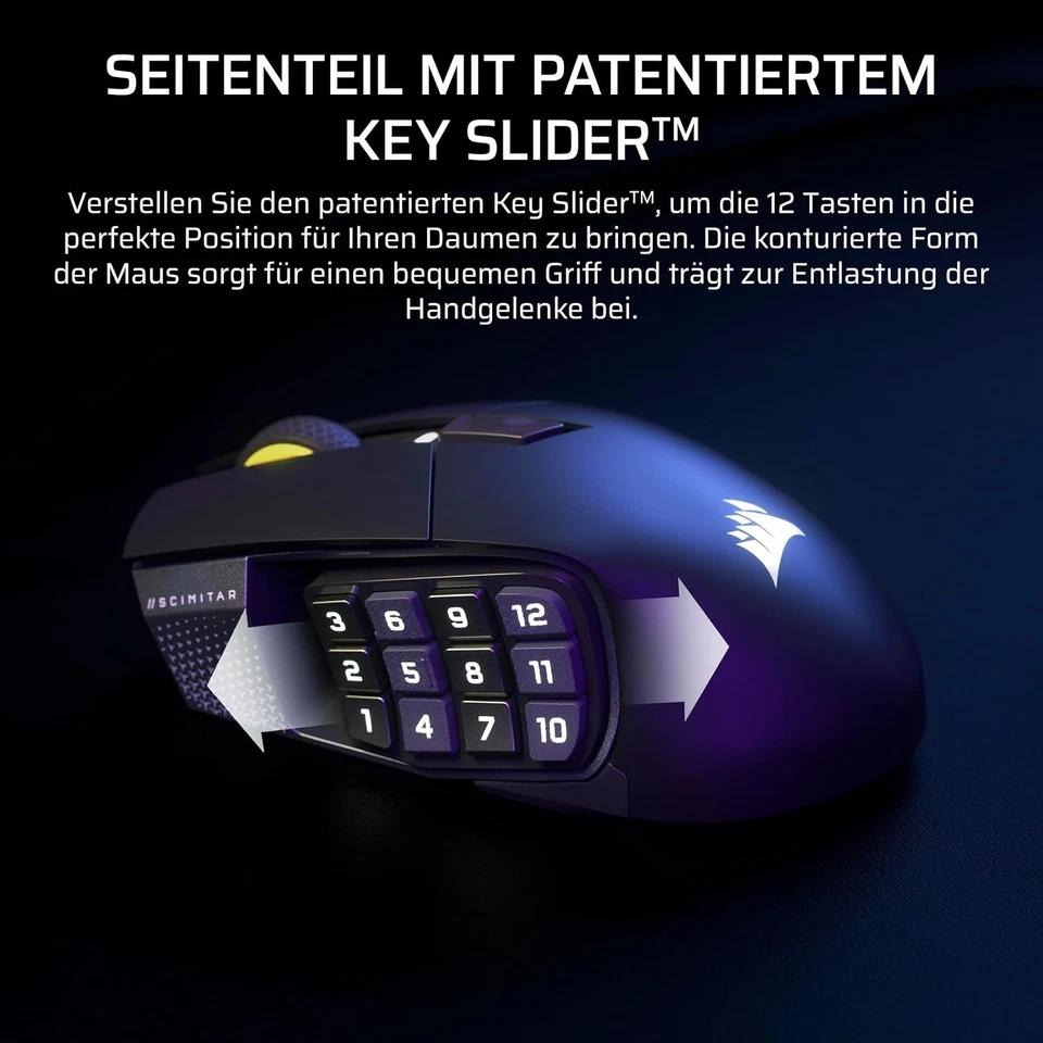 Corsair SCIMITAR Elite Wireless SE, Gaming-Maus, optisch, 33000dpi, USB - Bild 3 von 4