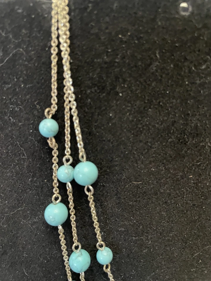 Collar Chaps Plata Multi Hilos Turquesa Cuentas Cadena En Capas Joyería Foto 3 de 4