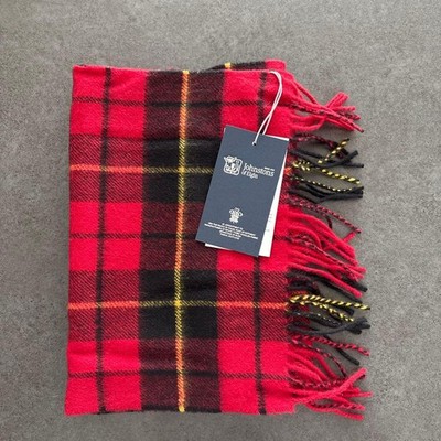 Johnstons of Elgin Cashmere Scarf Red Black Check Made in Scotland
