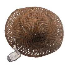 Sun 'N' Sand Straw Sun Hat Wide Brim Woven Floral Detail Natural Fiber Women