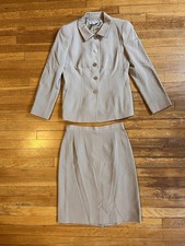 VINTAGE Giorgio Armani Le Collezioni 100 Wool Power Skirt Suit 8 Beige Textured