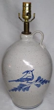 FOLK ART 18” T Speckled Stoneware Blue Bird Jug Shaped Table Lamp No Shade