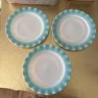 3 Hazel Atlas Crinoline Aqua Ripple Milk Glass Dinner Plates 9” EUC Vintage