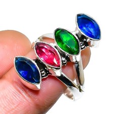 London Blue Topaz, Peridot Gemstone 925 Sterling Silver Ring Size 8.5