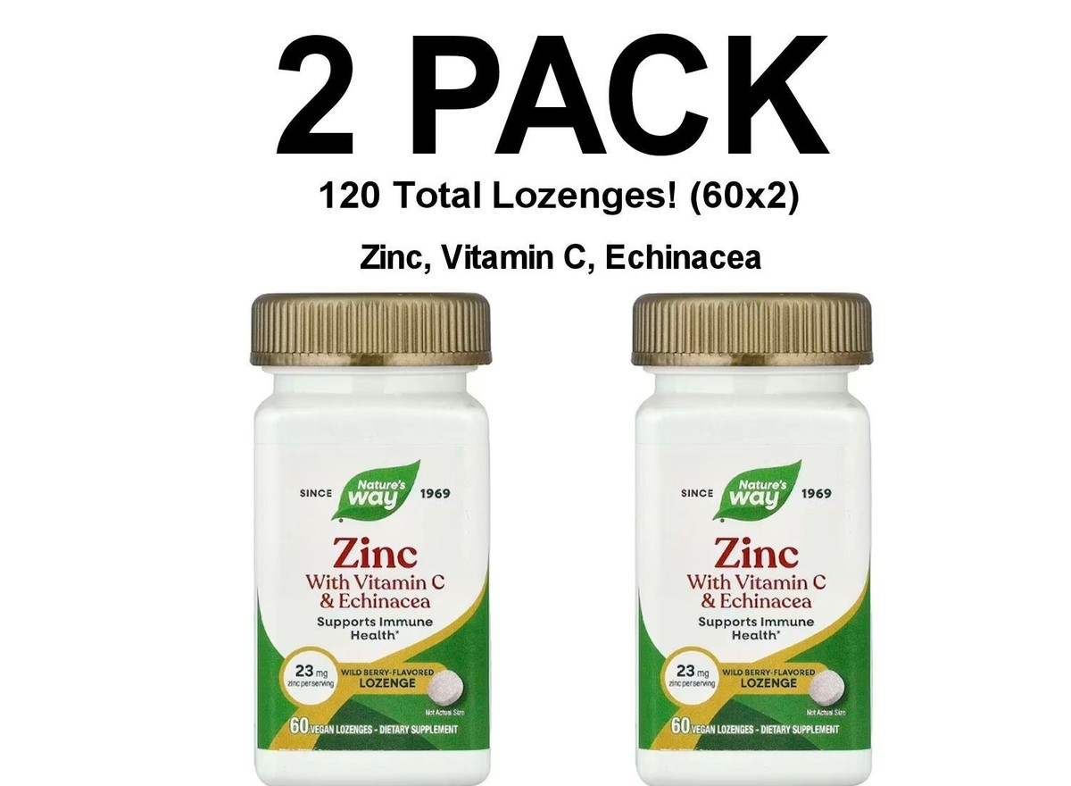 Nature's Way, Zinc Lozenges, 2 PACK, Wild Berry Flavored, 60 Vegan