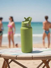 Sports Water Bottle w/Portable Handle，Straw，Stainless Steel，American-style，Wid