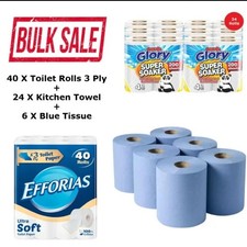 Bulk Toilet Roll 40 Kitchen Roll 24 Blue Roll 6 Cheap Tissue Bundle