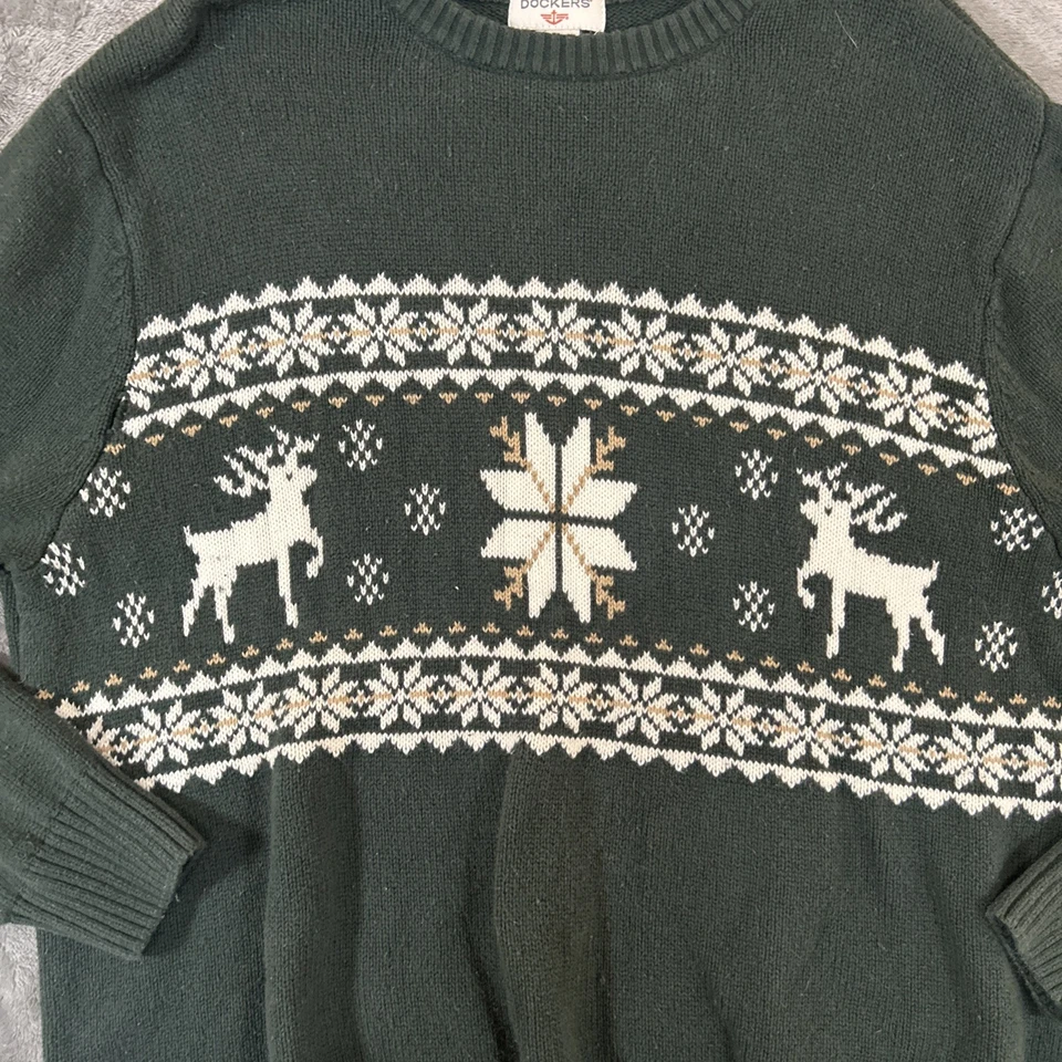 Suéter Jersey DOCKERS Vintage Navidad Tejido Reno Verde Nórdico Talla Grande Foto 2 de 4
