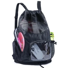 Drawstring Mesh Backpack with Shoe Compartment Sandproof Wet Bag for Swim