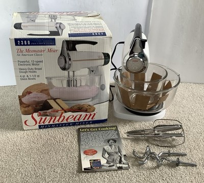 Sunbeam Mixmaster 2360 Stand Mixer In Box Glass Bowls Dough Hooks White Beater