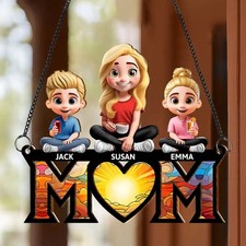 Personalized Mom Suncatcher Acrylic Custom Names Kids Gift MOM Window Hanging