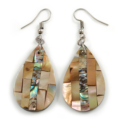 60mm L/Natural/Beige/Abalone Shades Teardrop Shape Sea Shell Earrings/Handmade/
