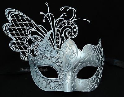 Fairy Butterfly White Masquerade ball prom eye mask encrusted laser cut crytals
