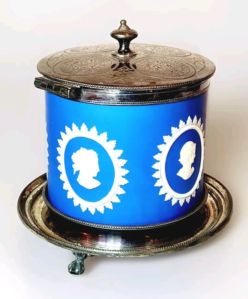 Antiguo tarro de tabaco de jaspe plateado Mappin & Webb barril de galletas  Foto 4 de 4