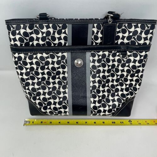 Vintage Coach Tote Shoulder Bag Black White Chelsea Heritage Signature Logo C - Picture 21 of 24