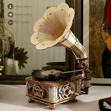ROKR Retro DIY 3D Wooden Puzzle Laser Cut Luxury Gramophone Model Kit Adults Toy