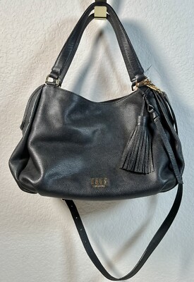 Vintage Daks Crossbody Black Saffiano Leather 2 Handles W Tassel