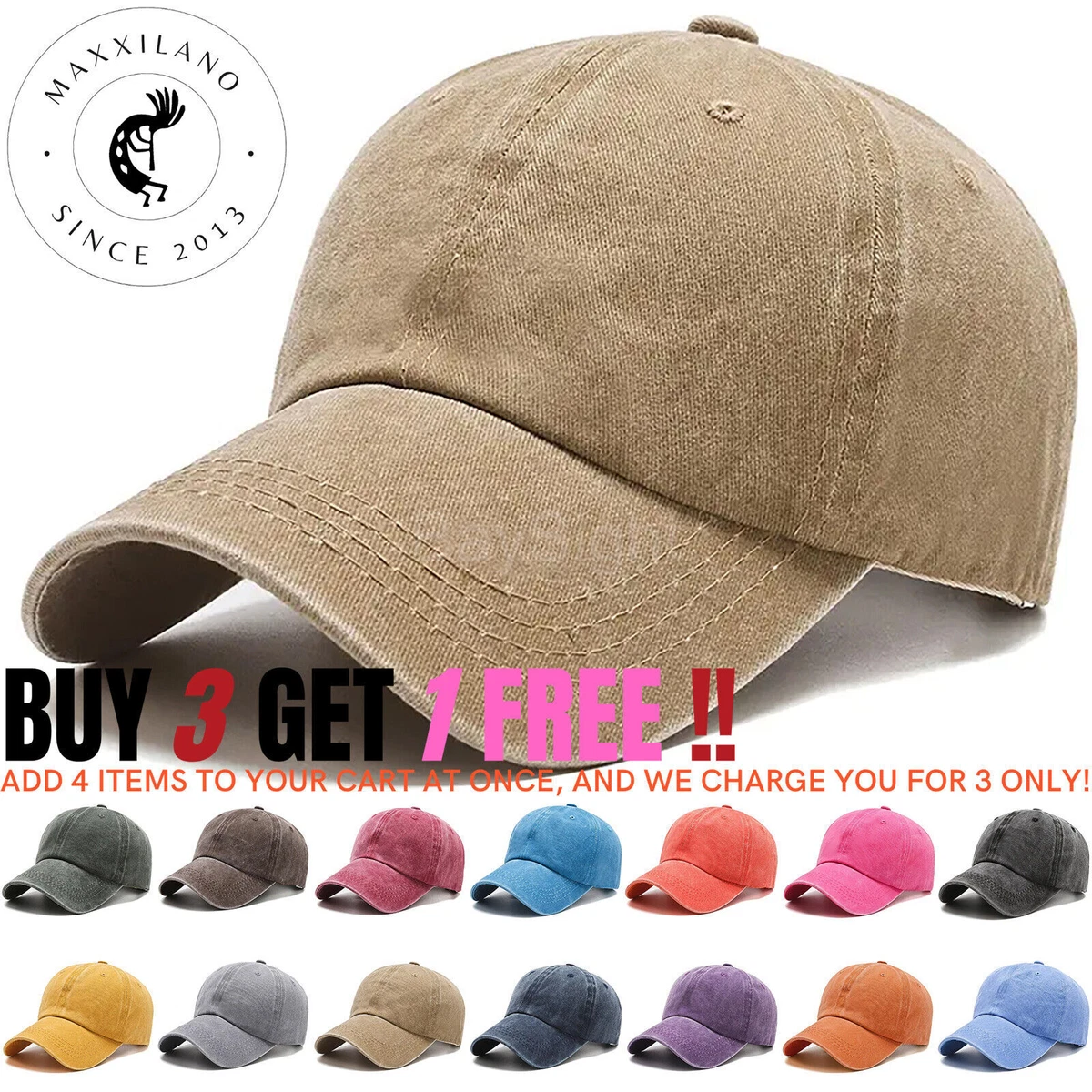 Men's Cotton Baseball Cap Polo Style Solid Adjustable Dad Hat Washed Ball  Cap